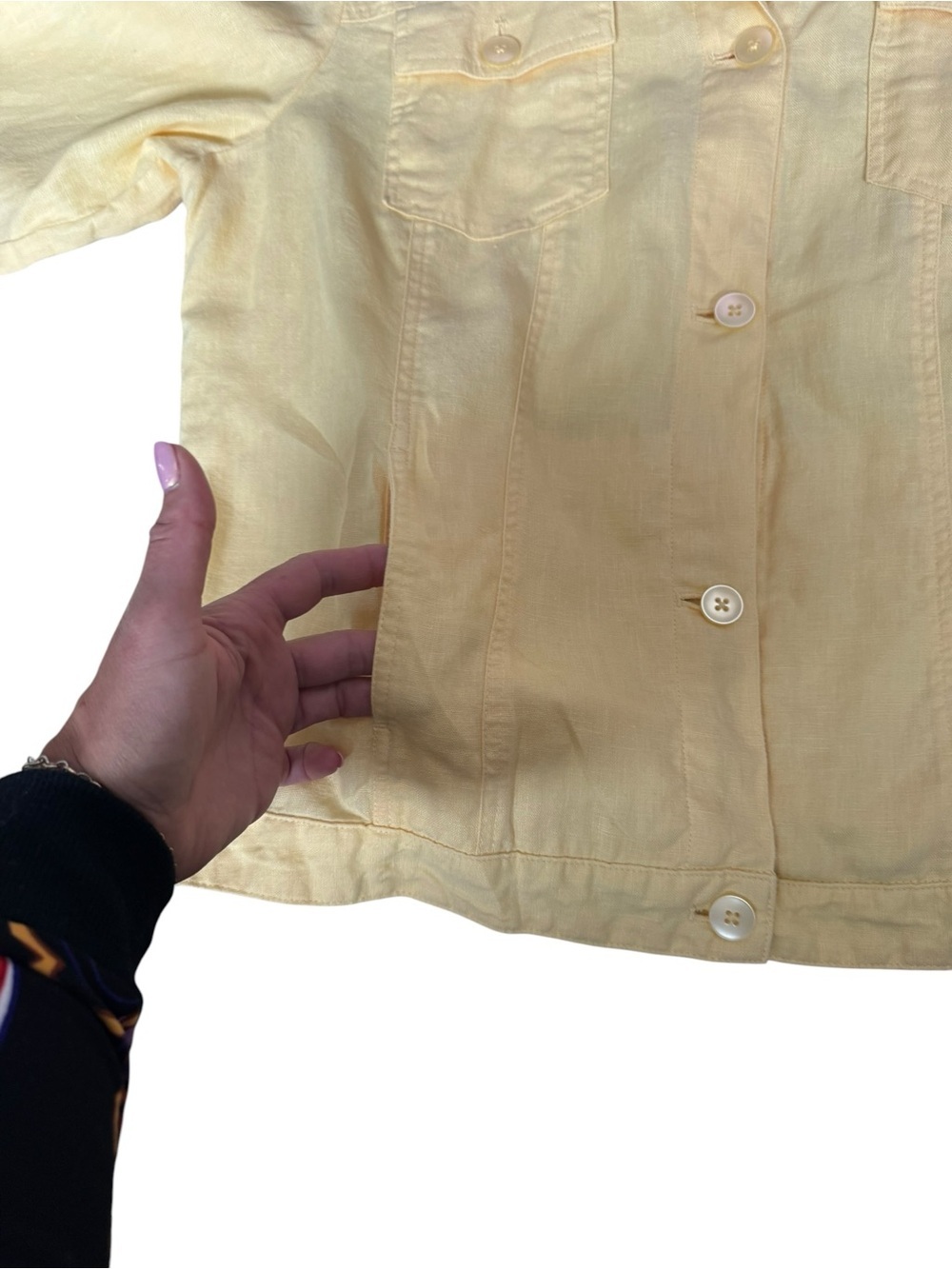 Chico’s 100% Linen Utility Jacket Blazer Yellow Size 3 XL(16) Coastal Resortwear - Picture 7 of 8